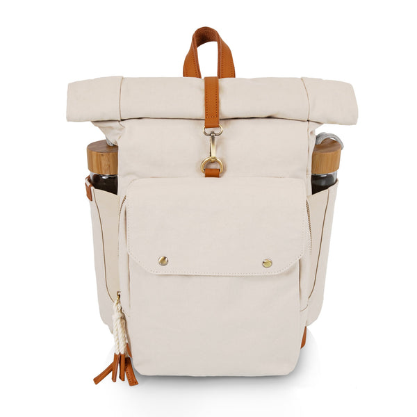 Carmel Roll Top Picnic Backpack Cooler with Utensil Set & Glass Water Bottles Picnic Time Family of Brands