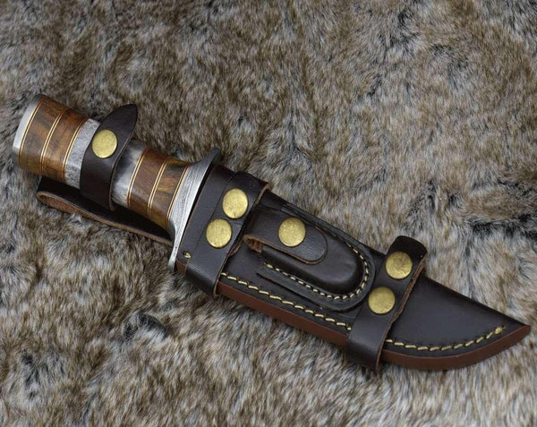 Kris Damascus Hunting Bowie Knife with Exotic Rose wood & Bone handle - Gifts for You 'n Me