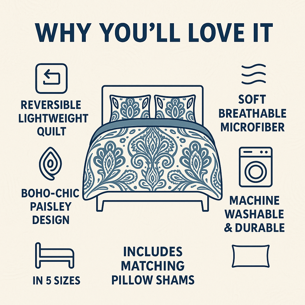 DaDa Bedding Bohemian Summertime White Blue Floral Paisley Bedspread Set (KSX-003)