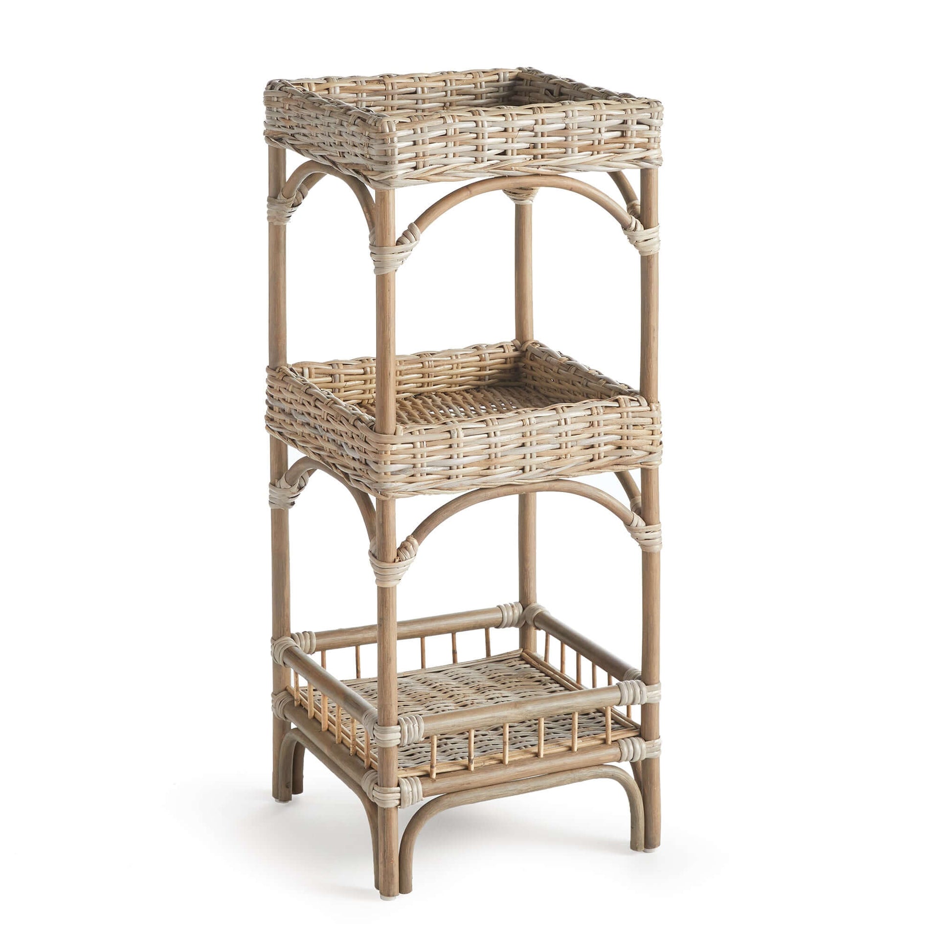 Kubu Rattan Etagere Shelf with Woven Tray Tiers