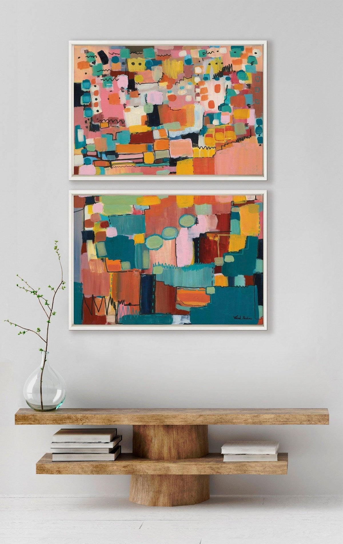 Sylvie Sunset Fiesta Set No 1 and Sunset Fiesta Set No 2 Framed Canvas Set by Leah Nadeau