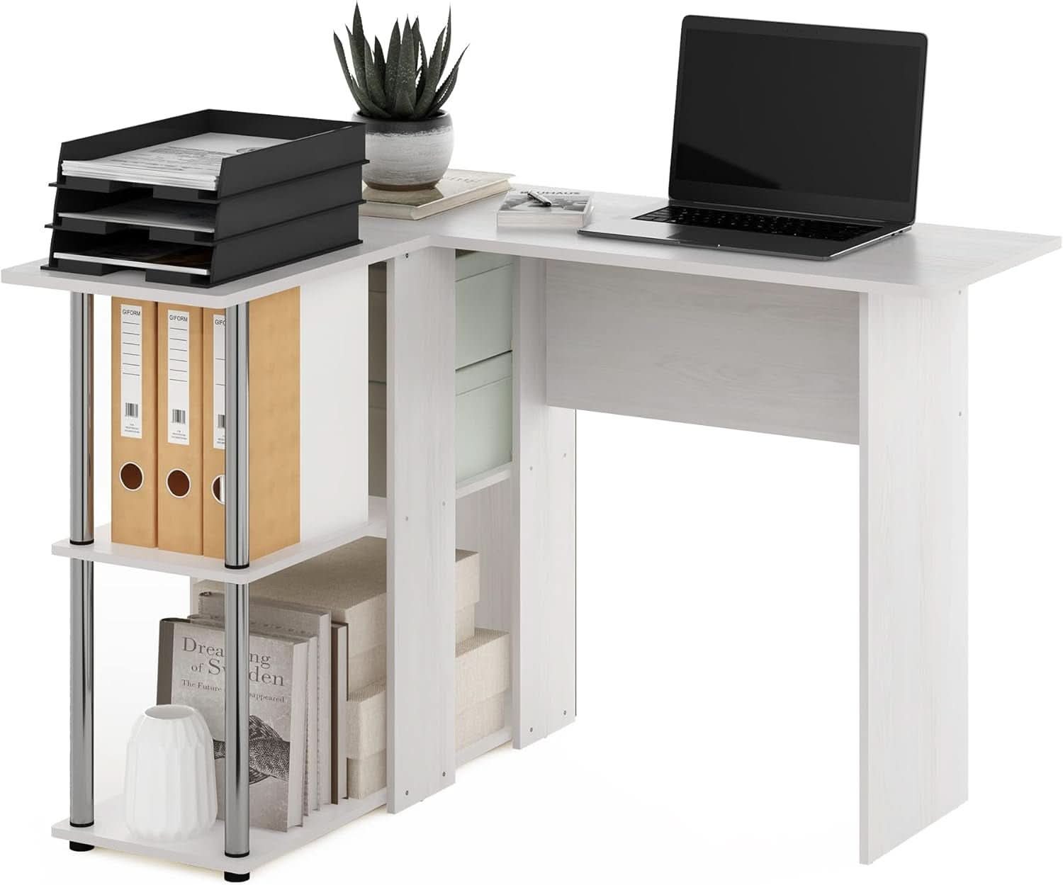 L Shape Desk with Bookshelf for Space Efficiency