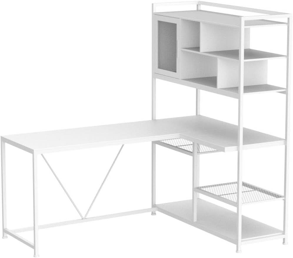 58 Inch L Shaped Desk With LED Light For Home Office