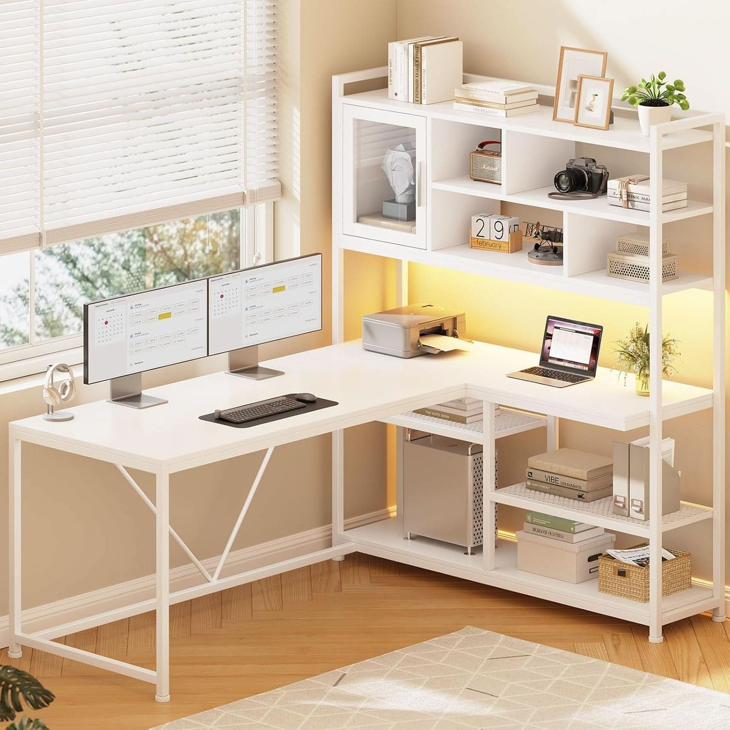 58 Inch L Shaped Desk With LED Light For Home Office