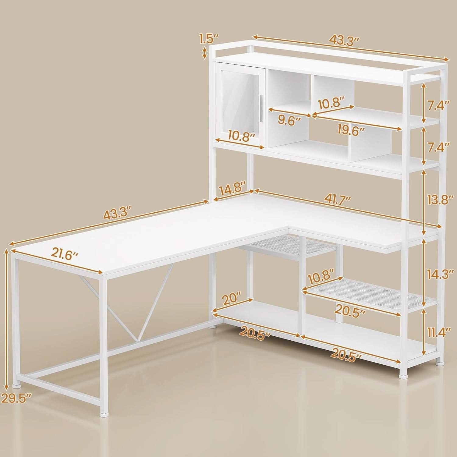58 Inch L Shaped Desk With LED Light For Home Office