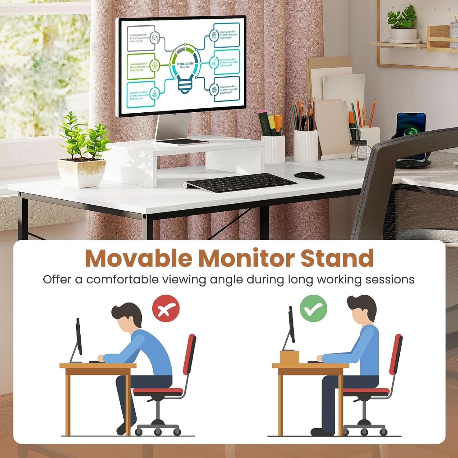L Shaped Computer Desk With USB Ports And Monitor Shelf 95 Inch Two Person