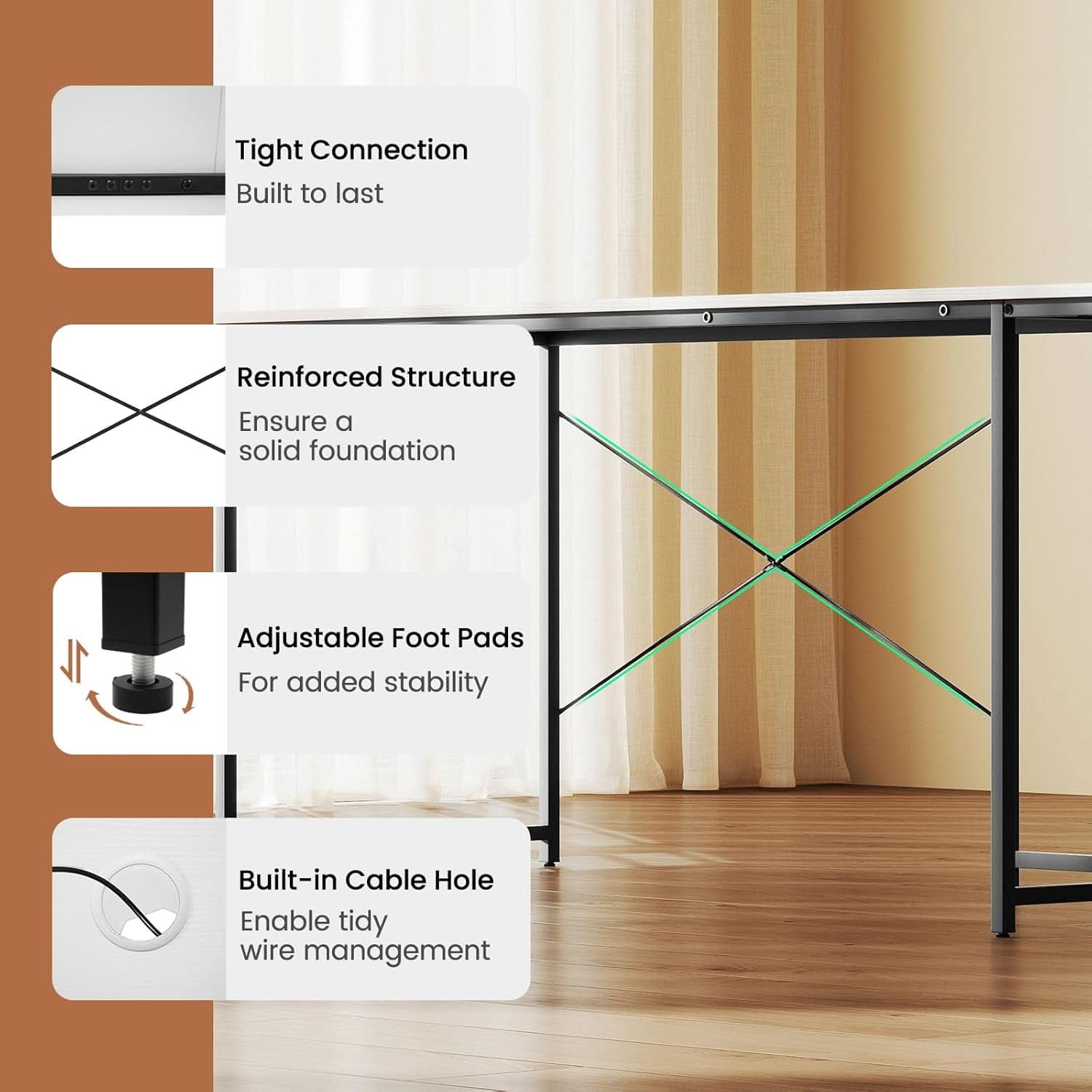 L Shaped Computer Desk With USB Ports And Monitor Shelf 95 Inch Two Person