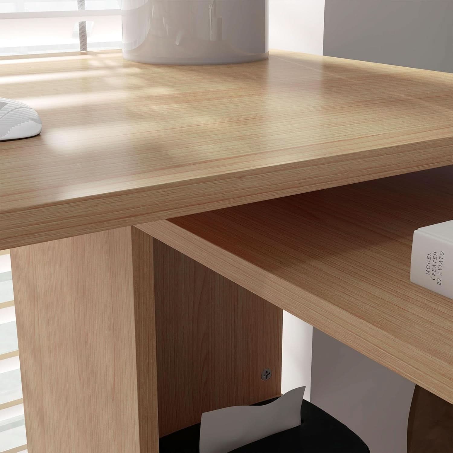 L Shaped Corner Desk With 360 Degree Rotation And Shelves