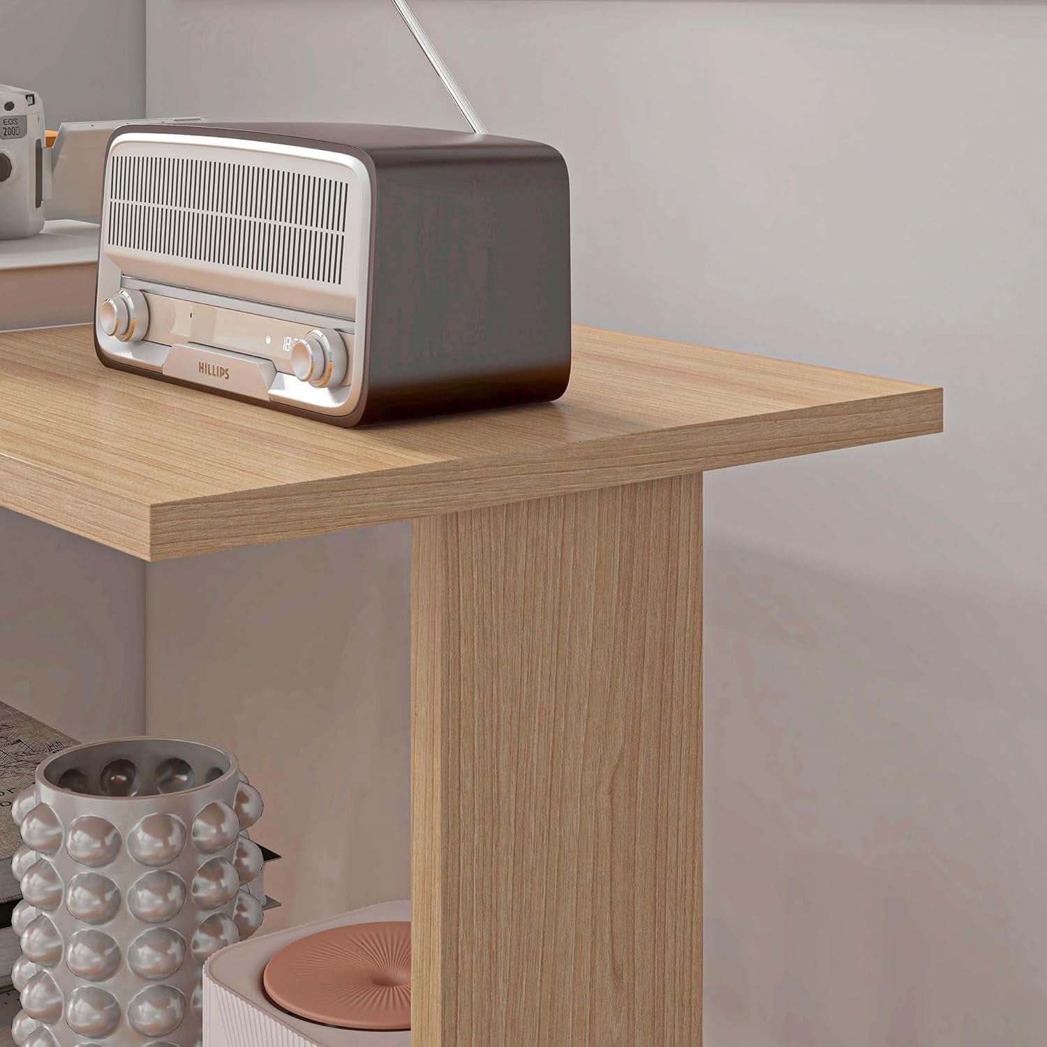 L Shaped Corner Desk With 360 Degree Rotation And Shelves