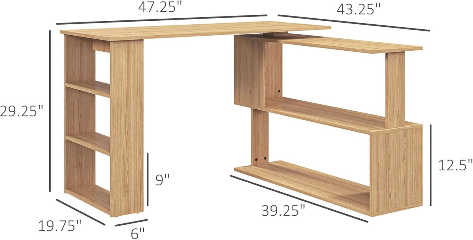 L Shaped Corner Desk With 360 Degree Rotation And Shelves