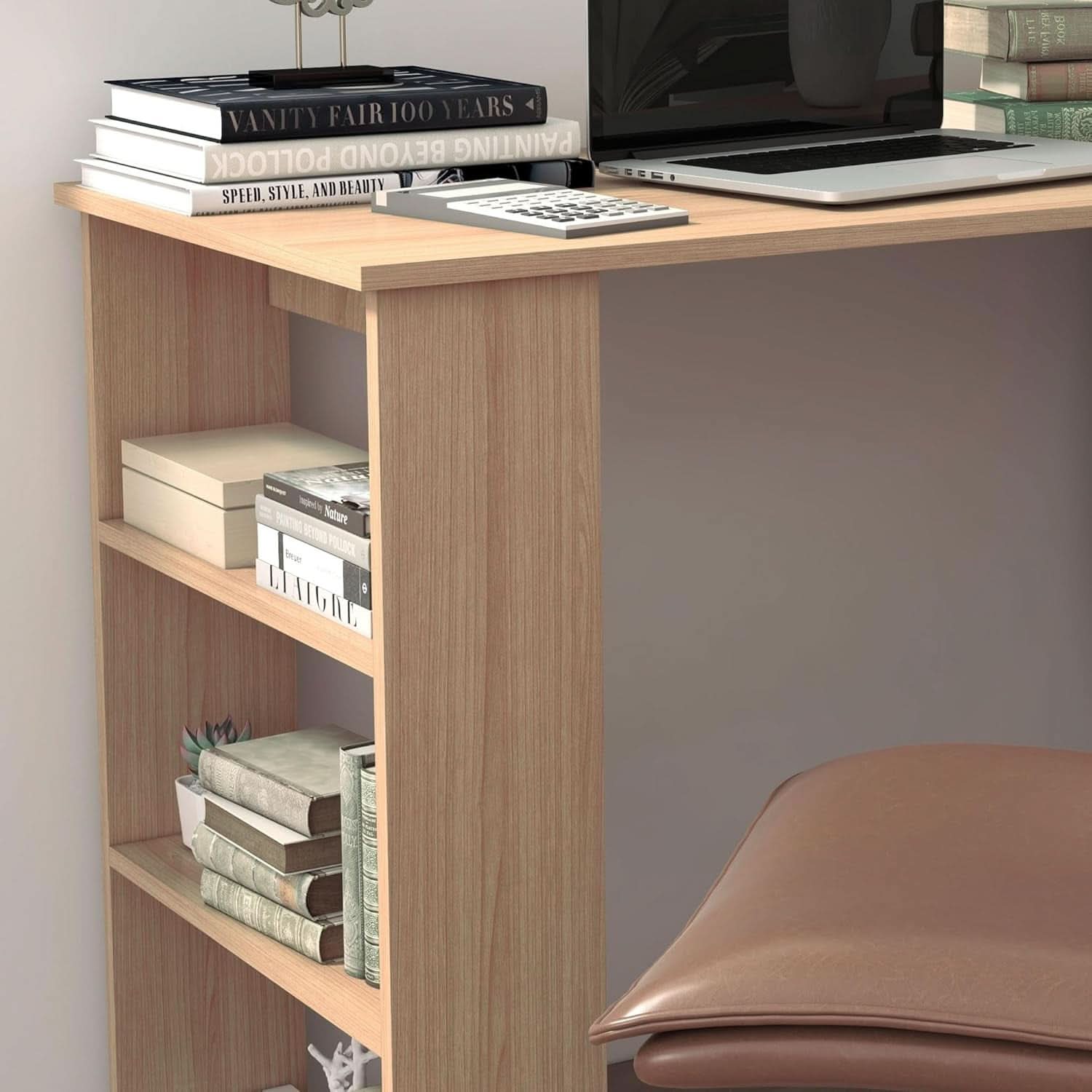 L Shaped Corner Desk With 360 Degree Rotation And Shelves