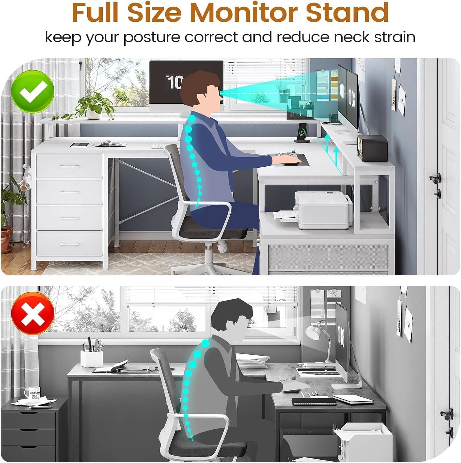 L Shaped Desk 108 Inch White Two Person Corner Computer Desk