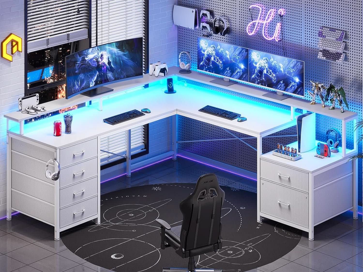 L Shaped Desk 108 Inch White Two Person Corner Computer Desk