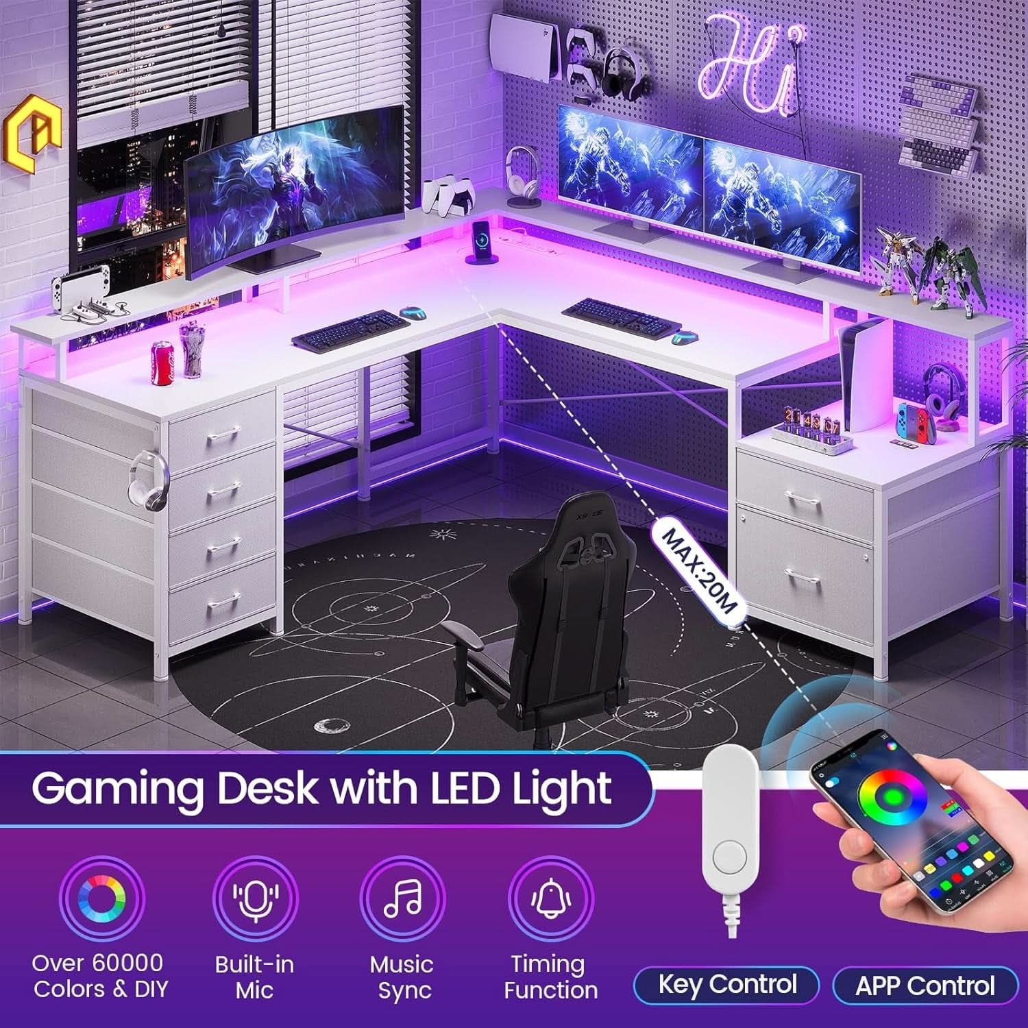 L Shaped Desk 108 Inch White Two Person Corner Computer Desk