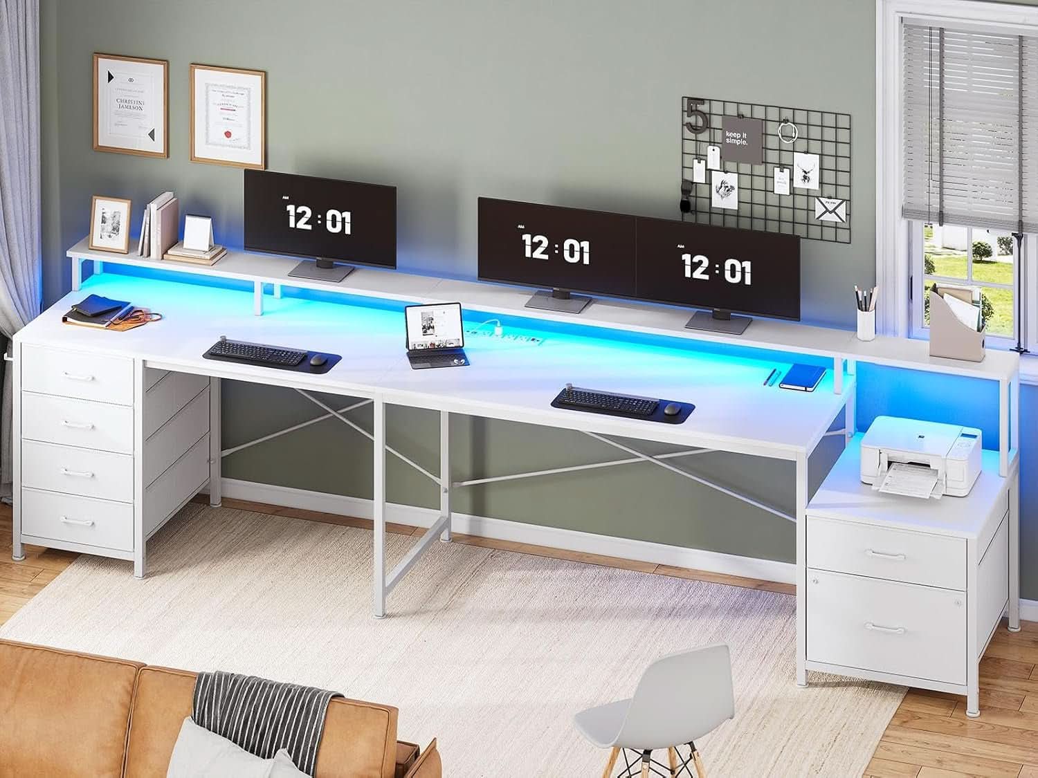 L Shaped Desk 108 Inch White Two Person Corner Computer Desk