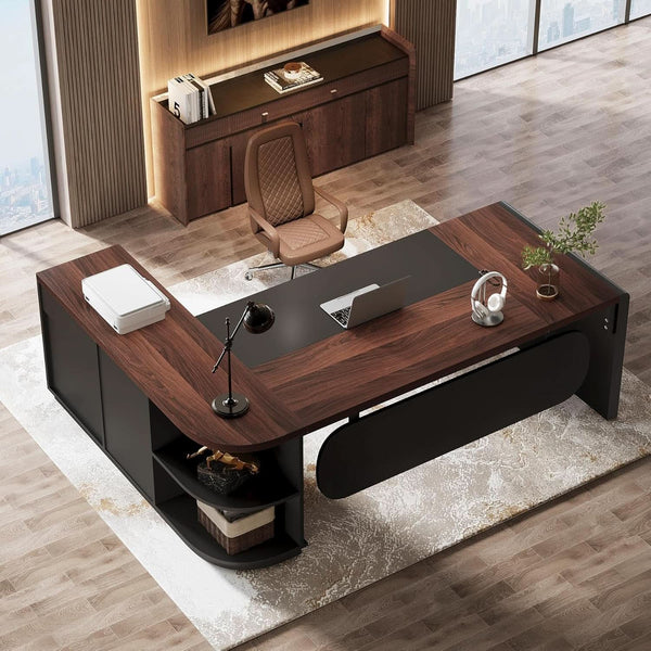 L Shaped Desk With Storage Shelves For Home Office