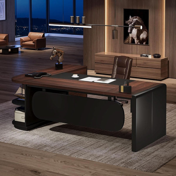 L Shaped Desk With Storage Shelves For Home Office