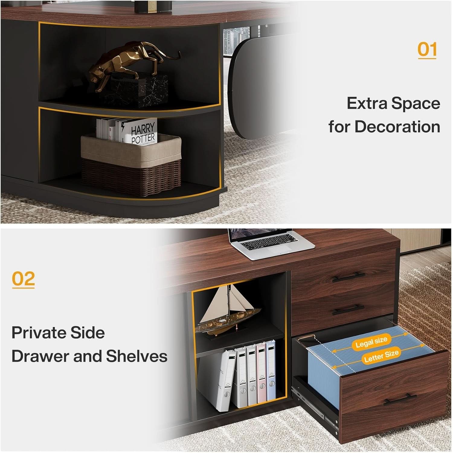 L Shaped Desk With Storage Shelves For Home Office