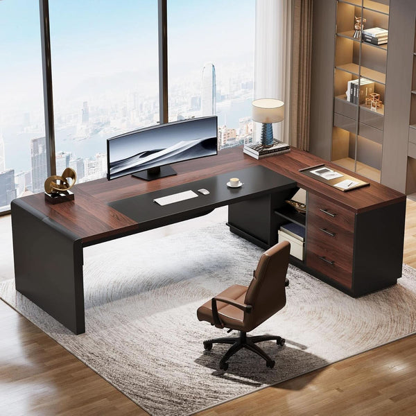 L Shaped Desk With Storage Shelves For Home Office