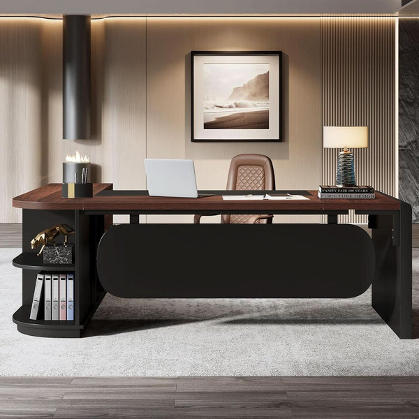 L Shaped Desk With Storage Shelves For Home Office