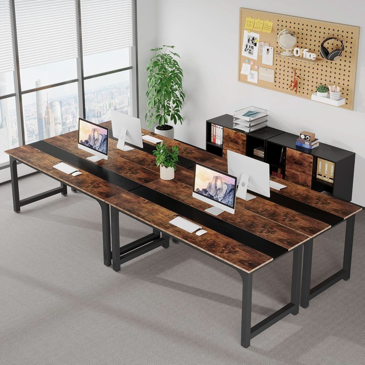 L-Shaped Executive Office Desk With Spacious File Cabinet