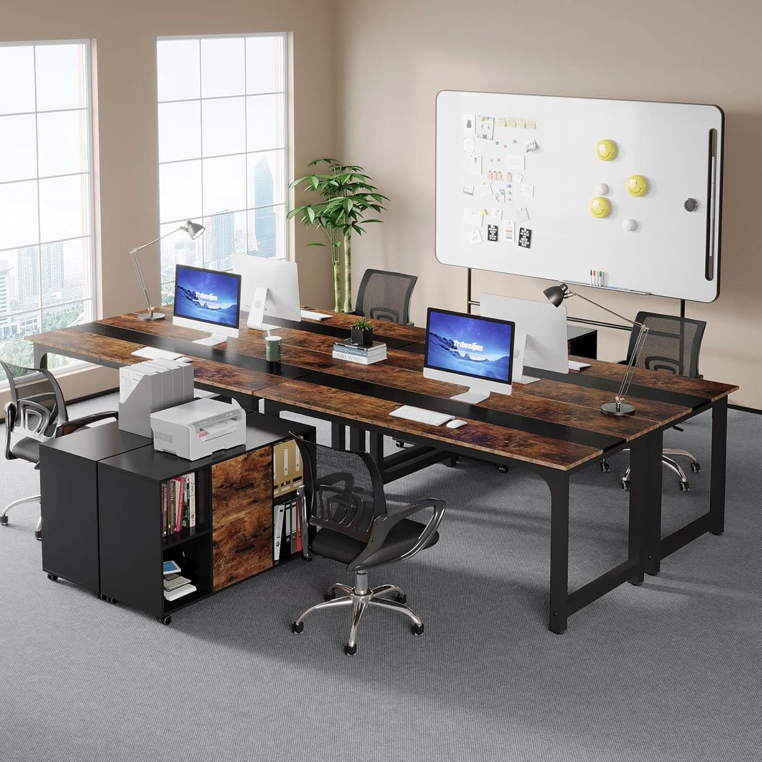 L-Shaped Executive Office Desk With Spacious File Cabinet