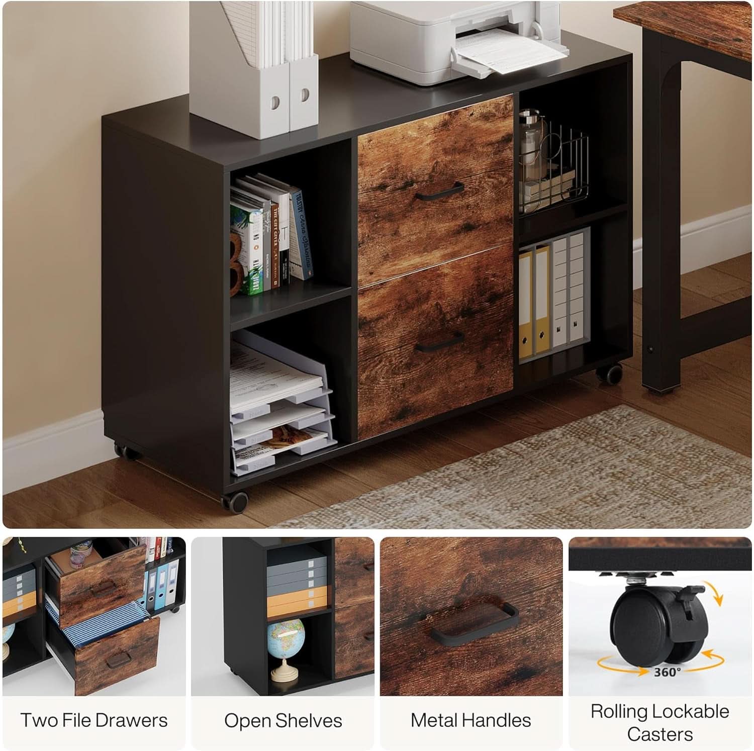 L-Shaped Executive Office Desk With Spacious File Cabinet