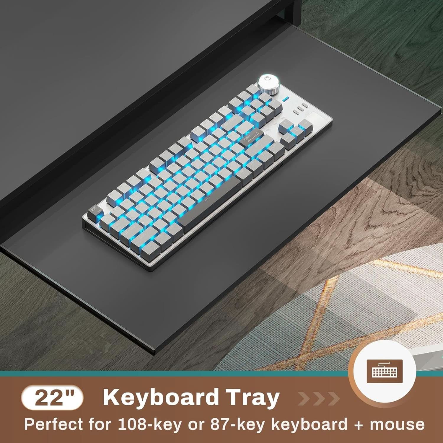 L Shaped Gaming Desk with LED Strip and Storage Shelves