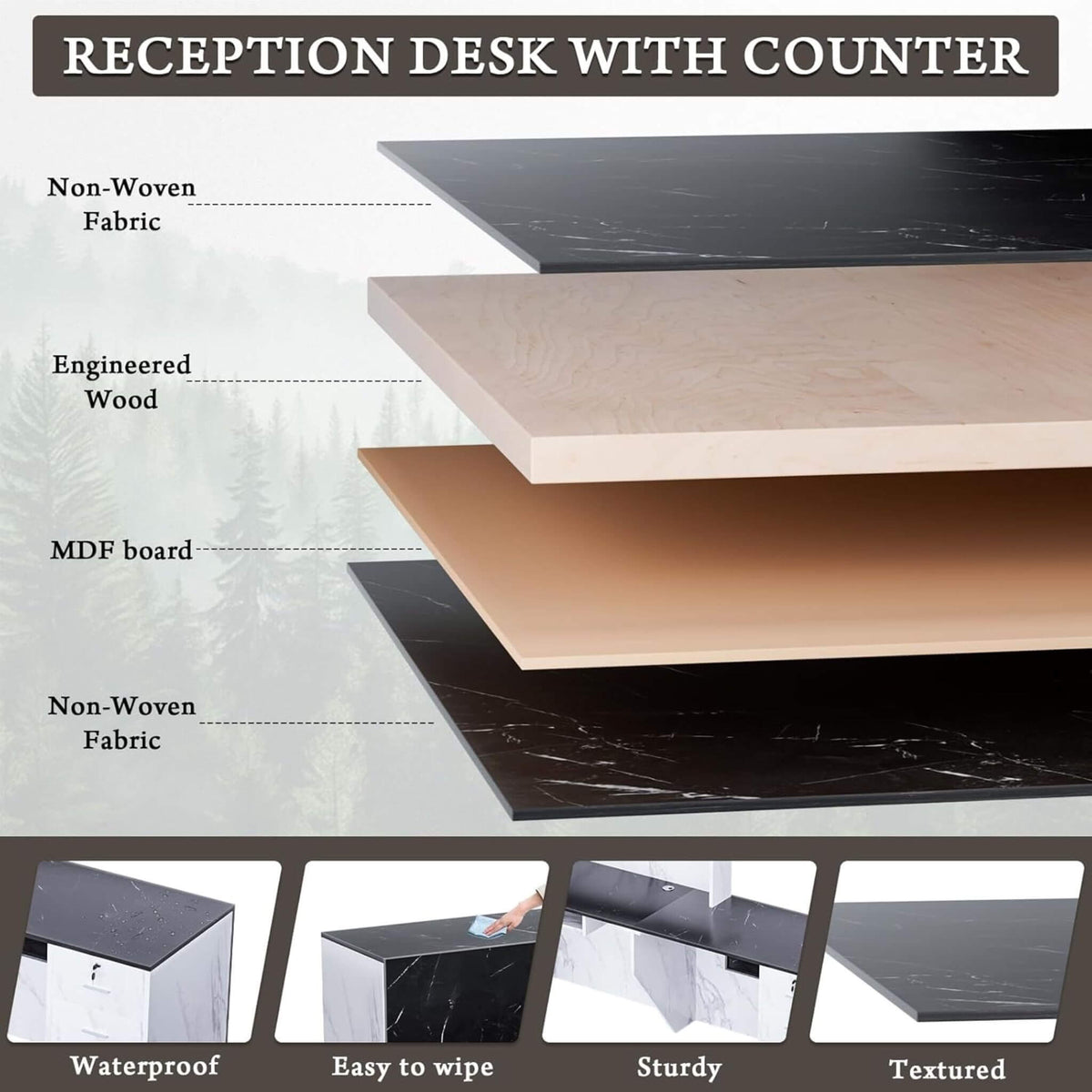 L-Shaped Modern Black And White Reception Desk With Lockable Drawers (SAK50729)
