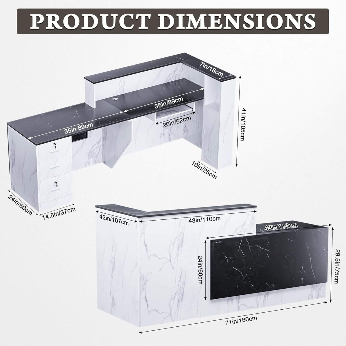 L-Shaped Modern Black And White Reception Desk With Lockable Drawers (SAK50729)