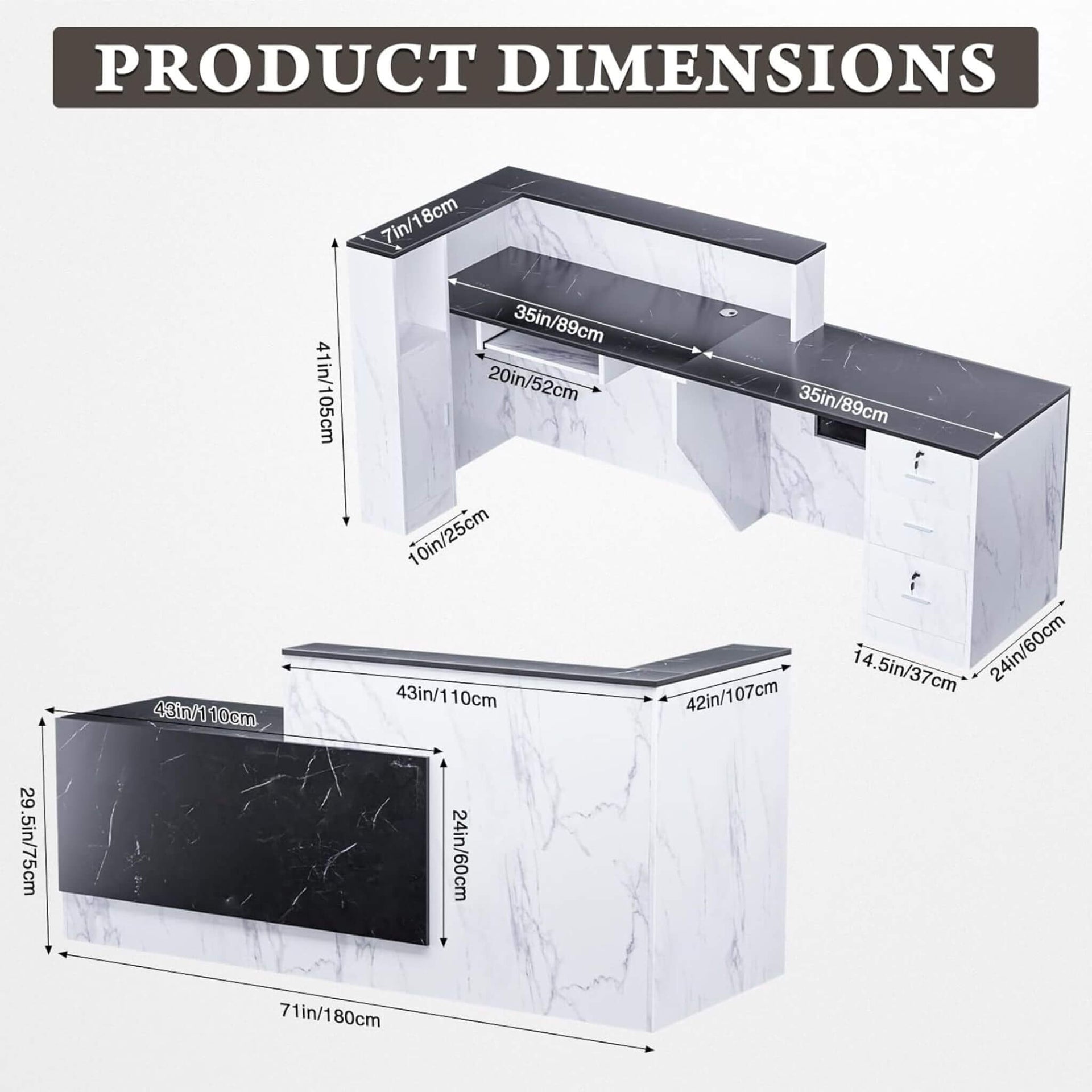 L-Shaped Modern Black And White Reception Desk With Lockable Drawers (SAK50729)