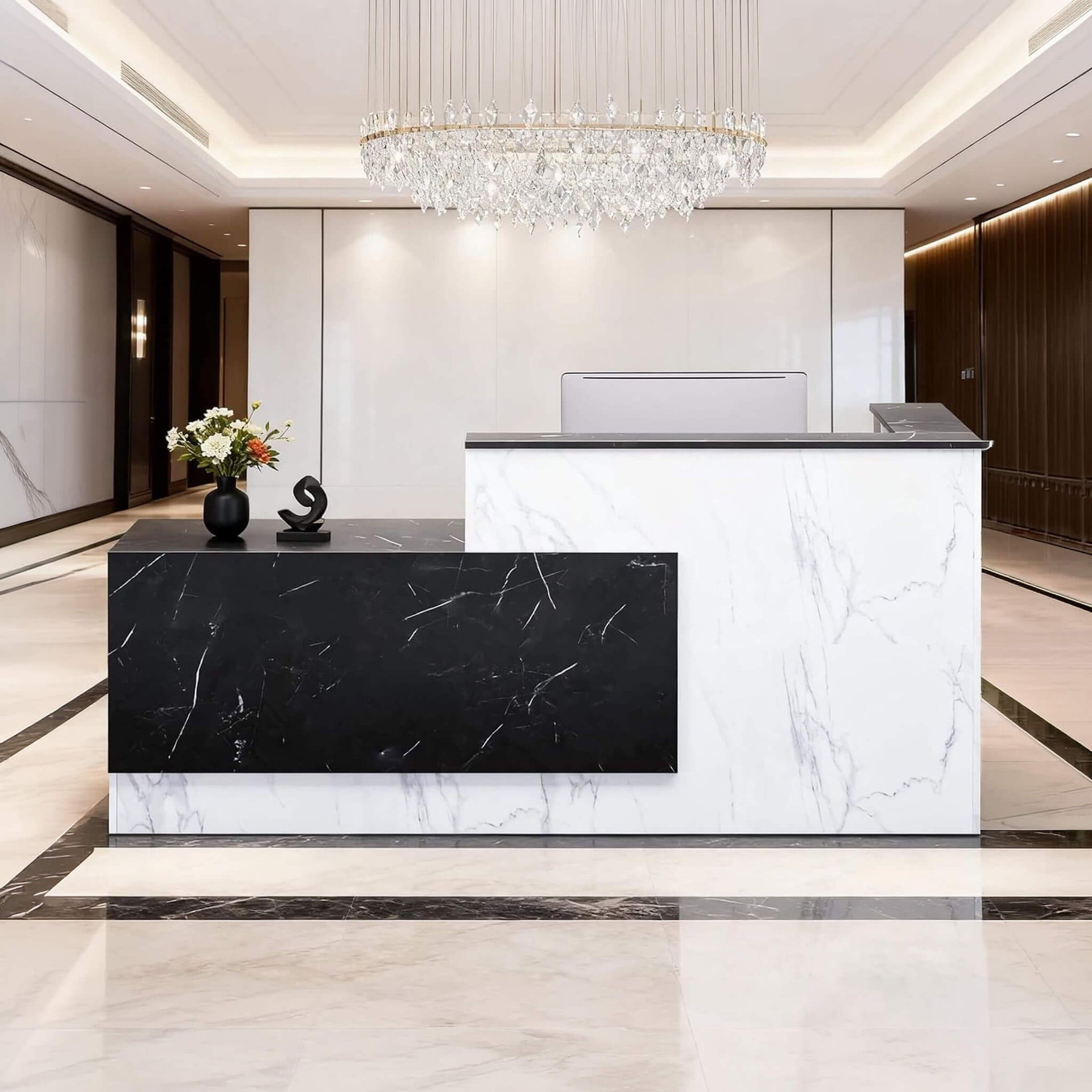 L-Shaped Modern Black And White Reception Desk With Lockable Drawers (SAK50729)