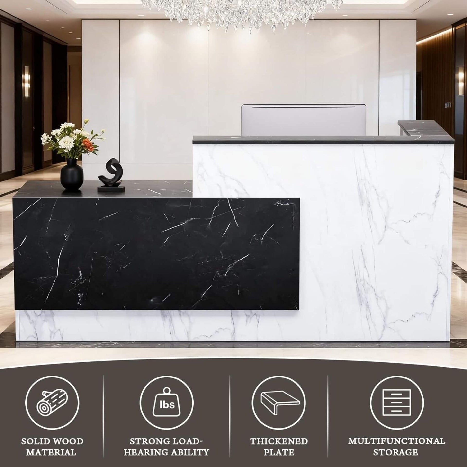 L-Shaped Modern Black And White Reception Desk With Lockable Drawers (SAK50729)