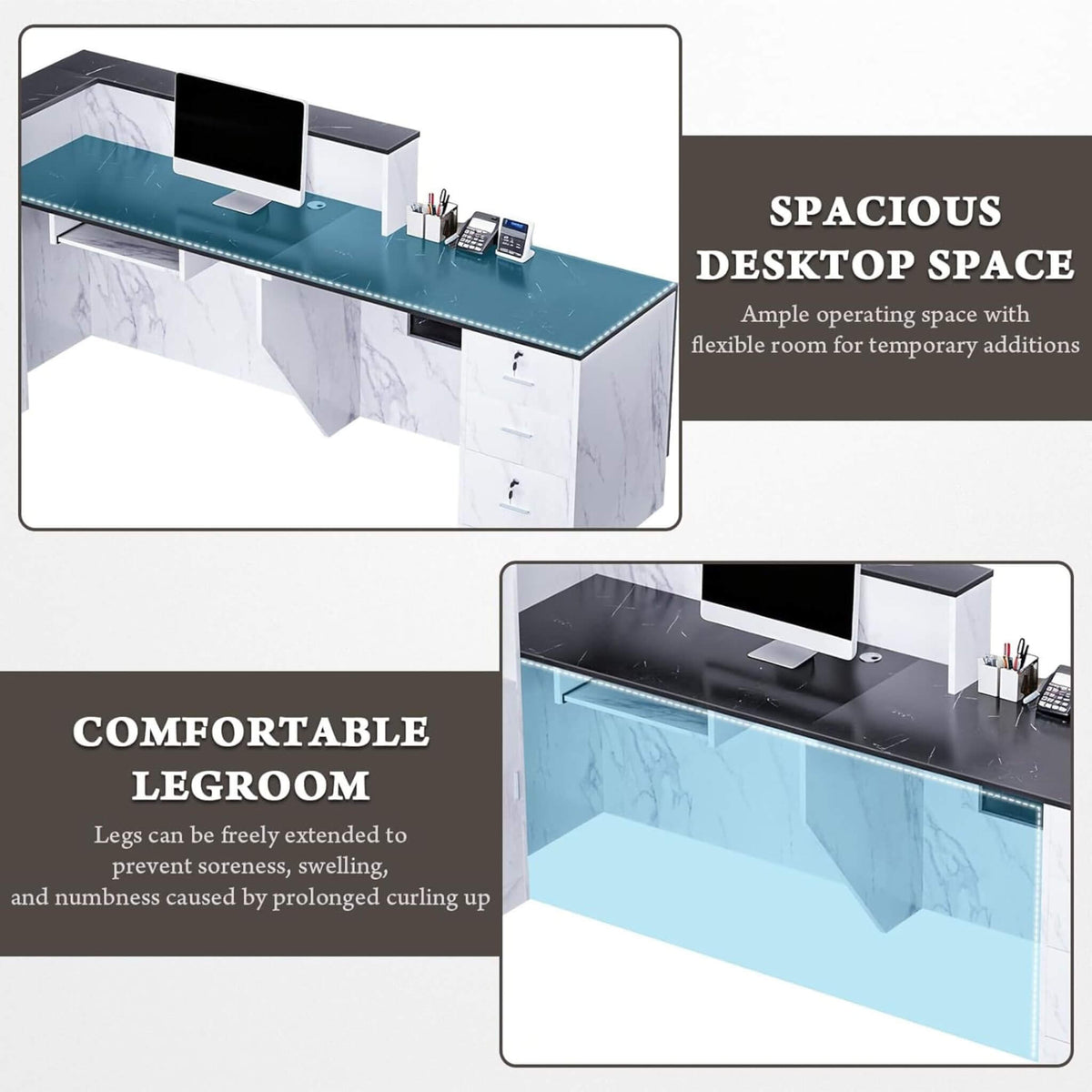 L-Shaped Modern Black And White Reception Desk With Lockable Drawers (SAK50729)