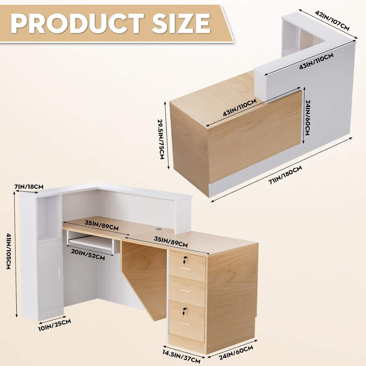 L-Shaped Modern Brown And White Reception Desk With Lockable Drawers (SAK26491)