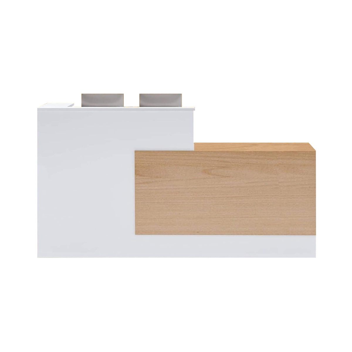 L-Shaped Modern Brown And White Reception Desk With Lockable Drawers (SAK26491)