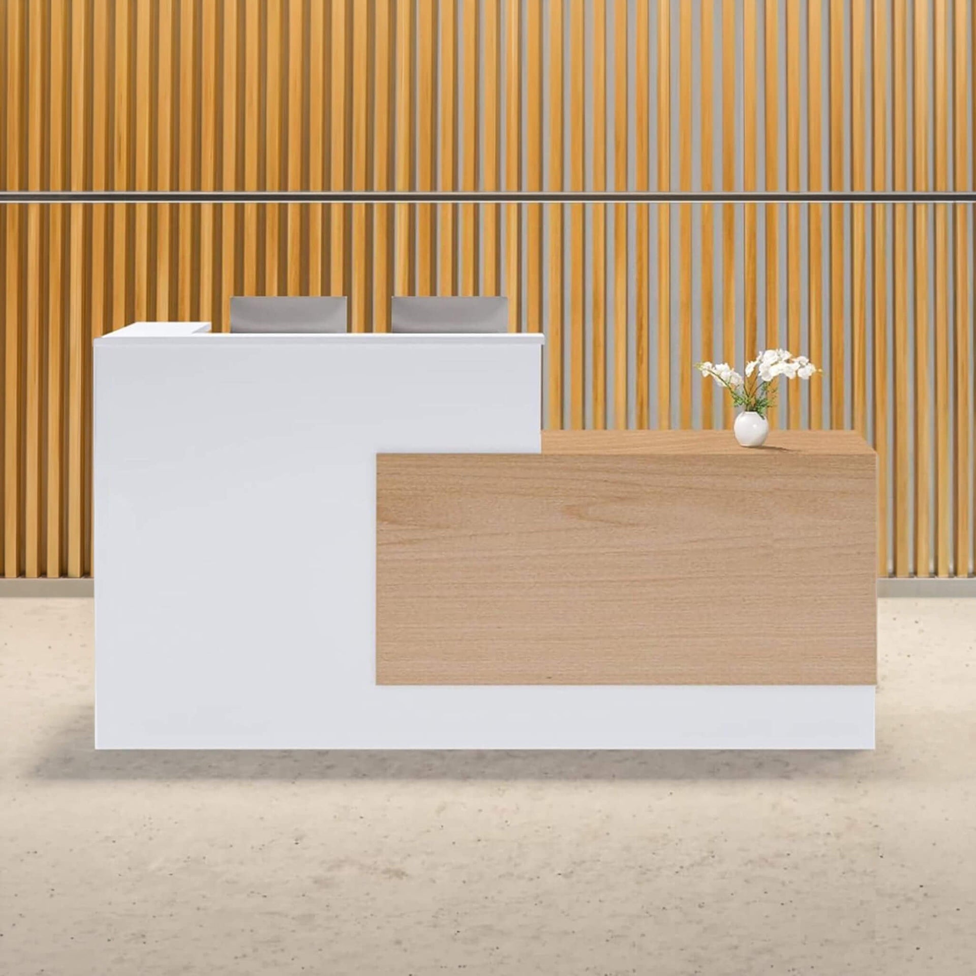 L-Shaped Modern Brown And White Reception Desk With Lockable Drawers (SAK26491)