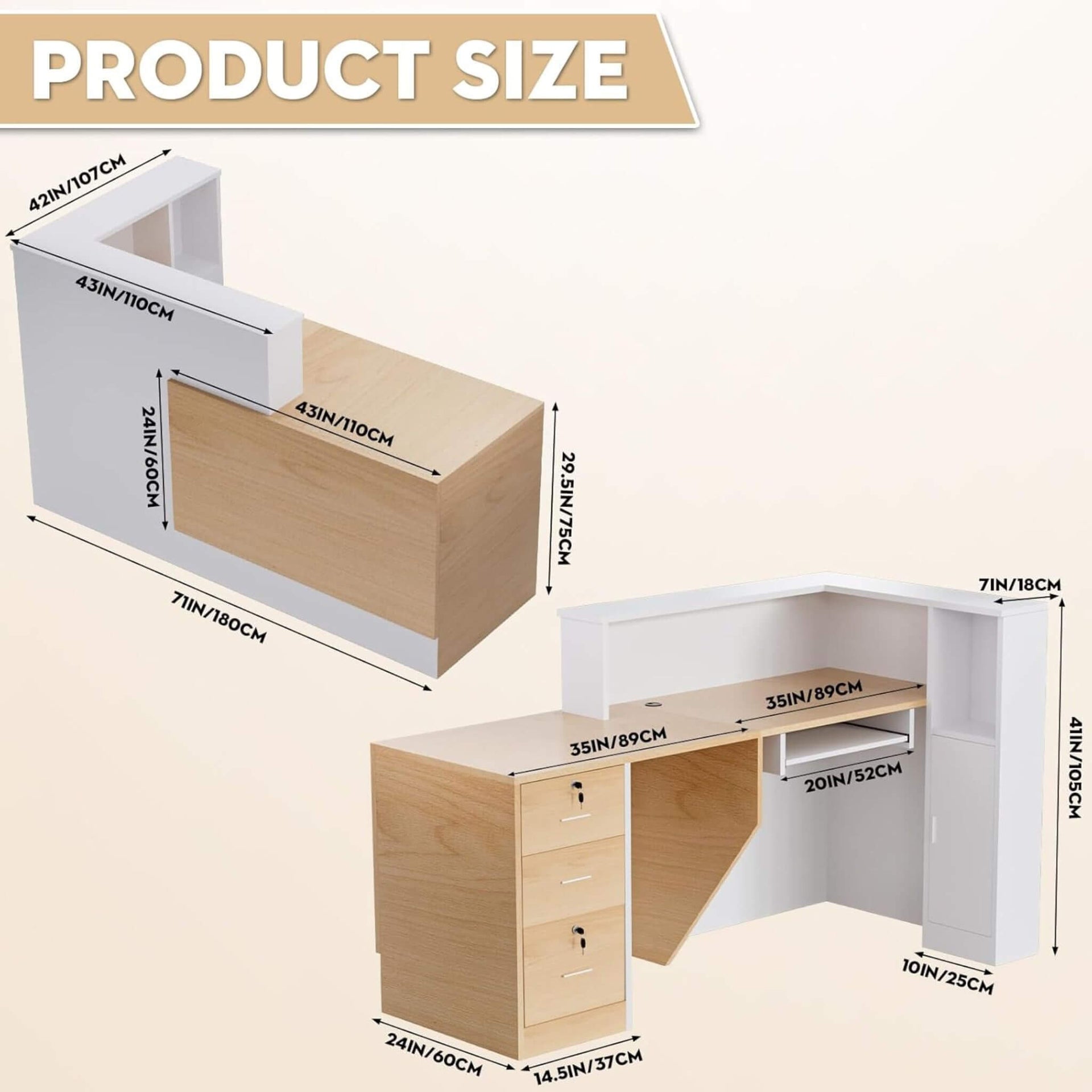 L-Shaped Modern Brown And White Reception Desk With Lockable Drawers (SAK26491)