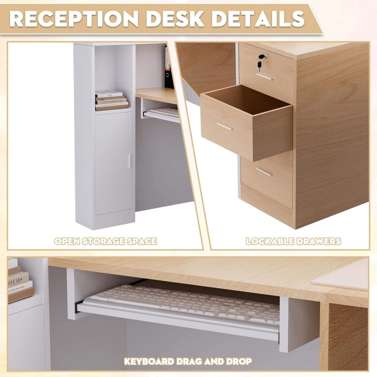 L-Shaped Modern Brown And White Reception Desk With Lockable Drawers (SAK26491)