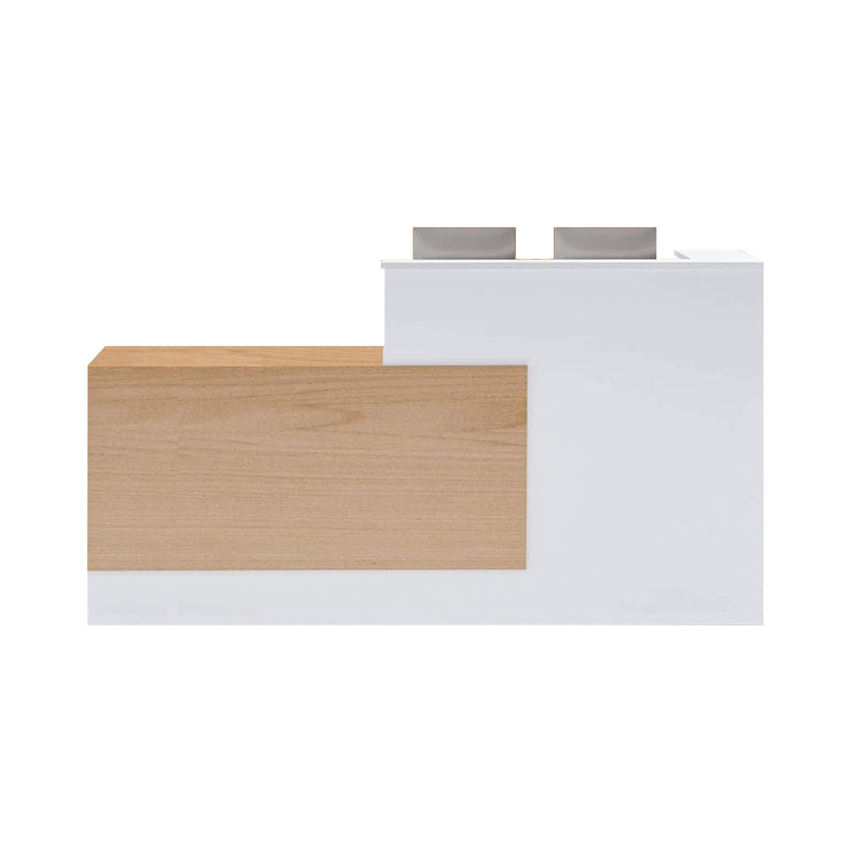 L-Shaped Modern Brown And White Reception Desk With Lockable Drawers (SAK26491)