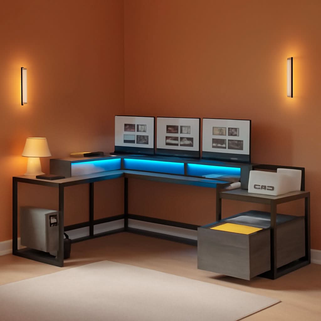 66-Inch L Shaped Office Desk With Power Outlet Grey