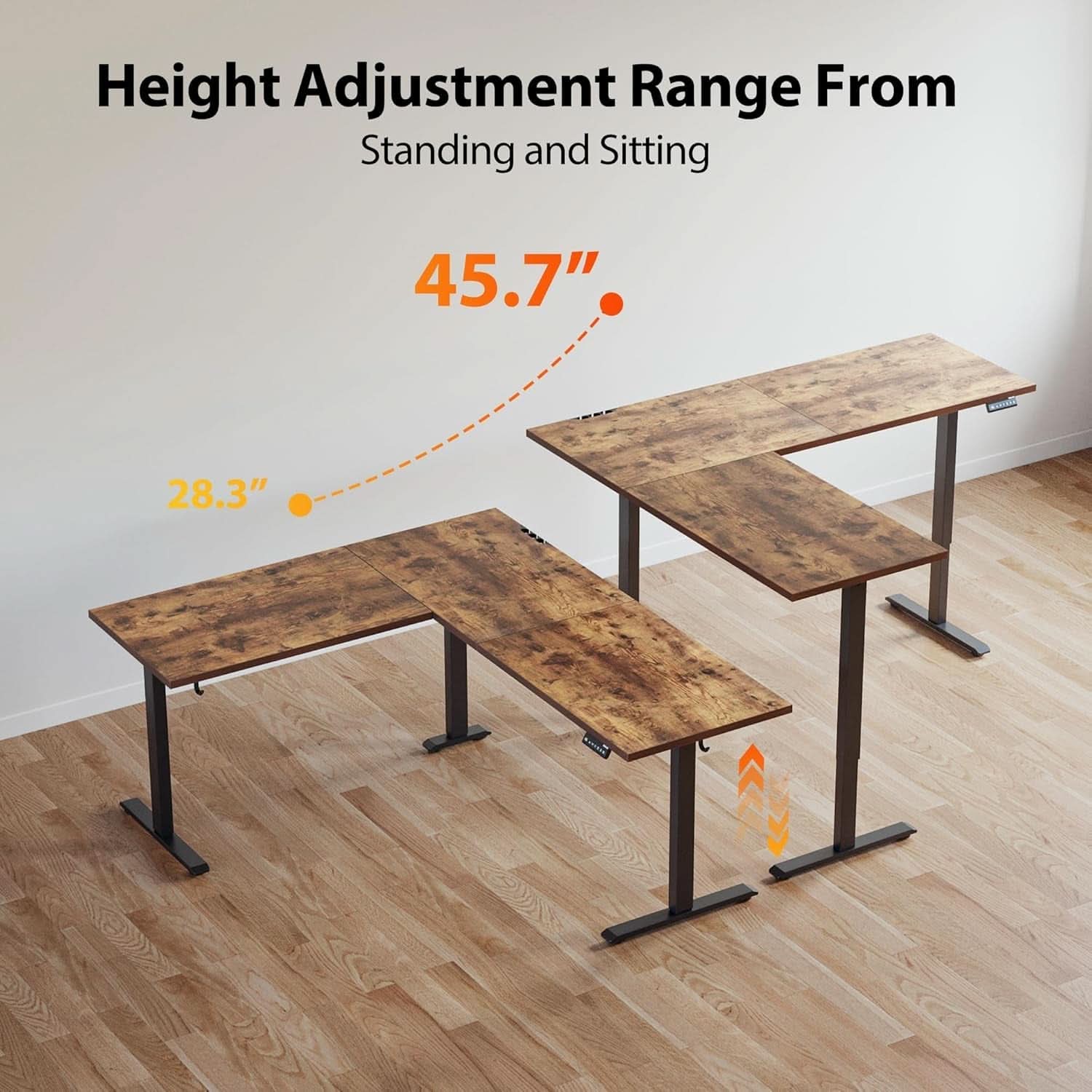 L Shaped Electric Standing Desk 75x61 Sit Stand Brown