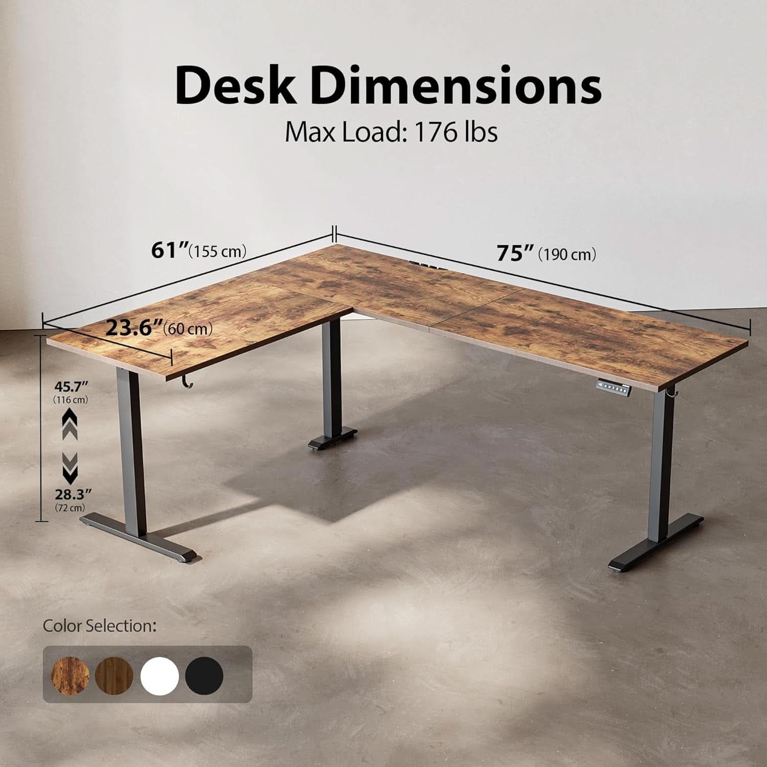 L Shaped Electric Standing Desk 75x61 Sit Stand Brown
