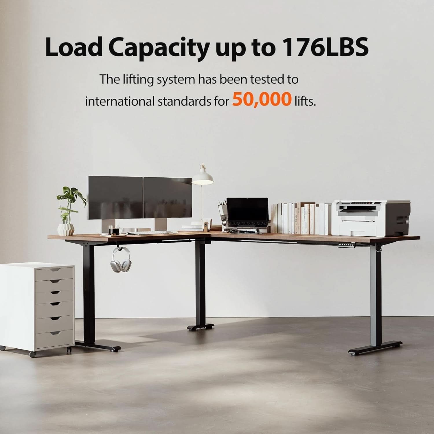 L Shaped Electric Standing Desk 75x61 Sit Stand Brown