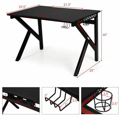 K-Shaped Gaming Desk with Cup Holder Headphone