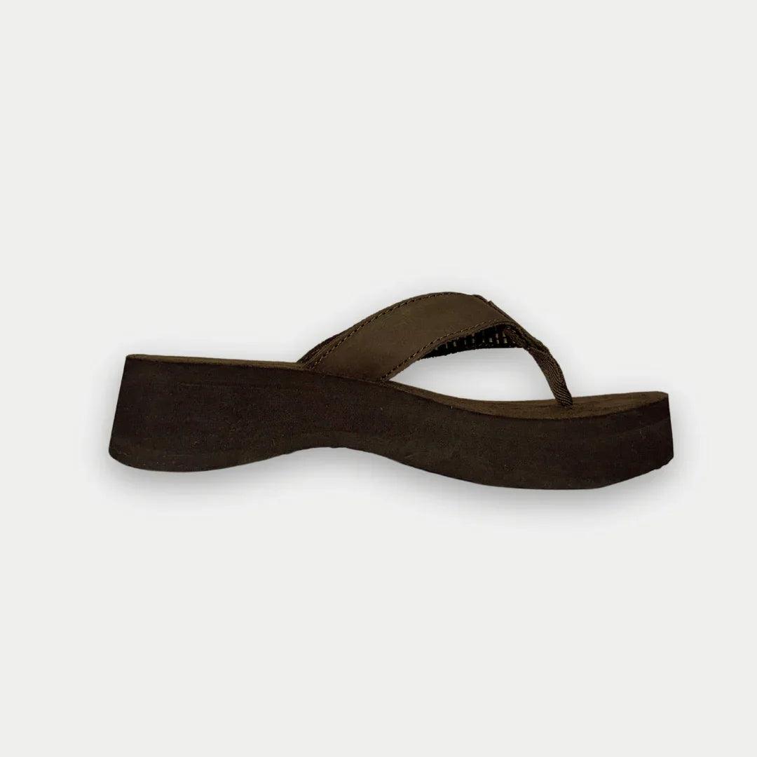 LA Gear Women’s Malibu Flip-Flop | Brown Wedge