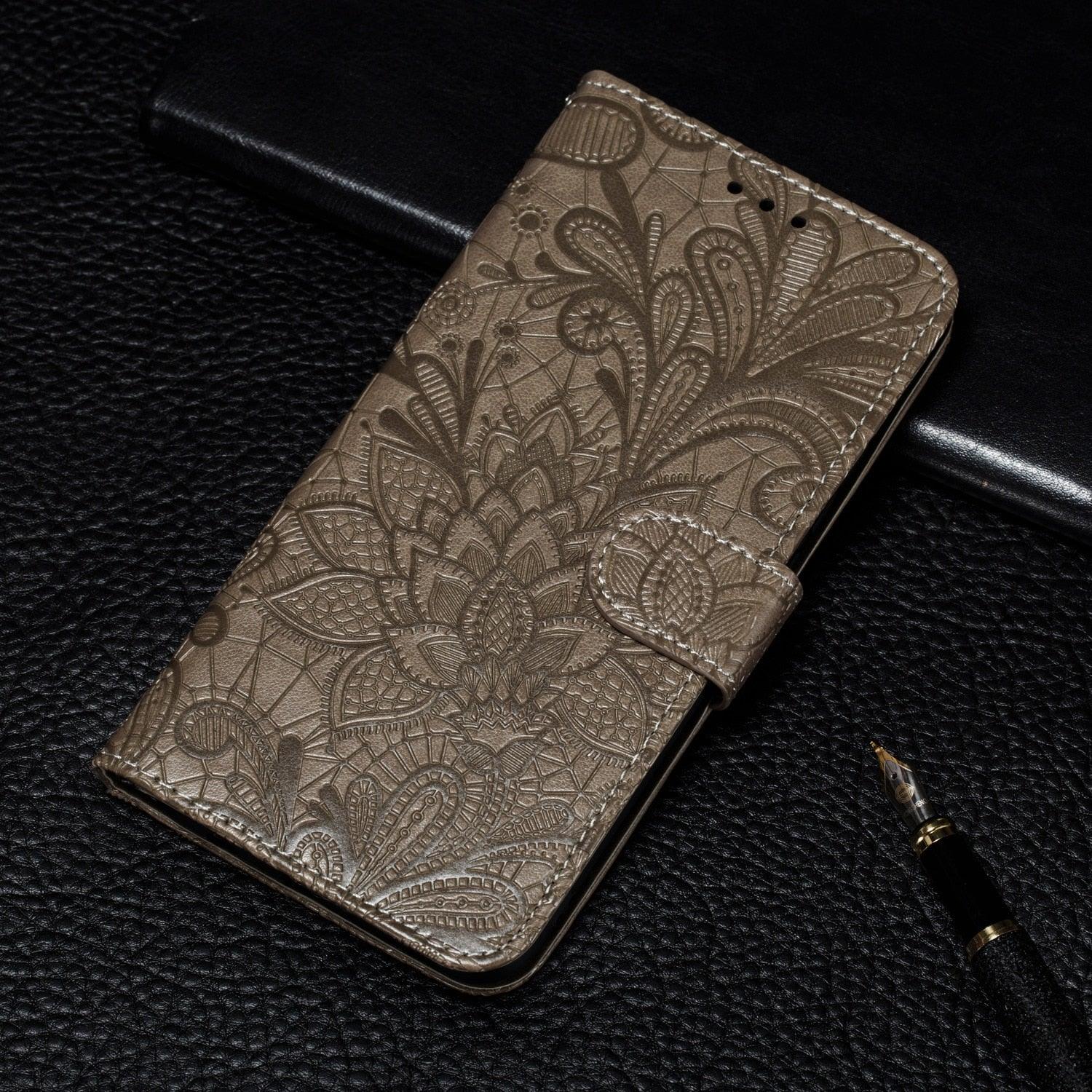 Lace Flower Leather Wallet Case For Xiaomi Redmi Note 11 10 Pro 7 6 8 8t Redmi 10c 10a A1 9t 7a 8a 9c 9a Case Mi A3 A2 Lite 9 Phone Case Premium Pu Leather Flip Cover With Card Holder Feature Protective Cover