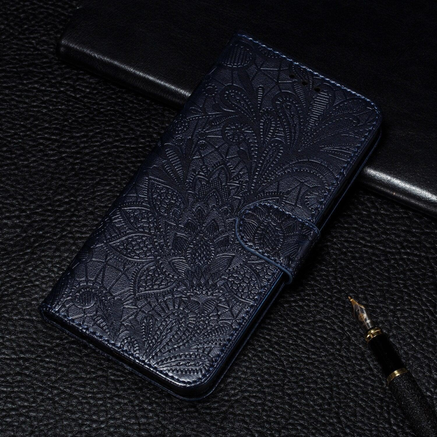 Lace Flower Leather Wallet Case For Xiaomi Redmi Note 11 10 Pro 7 6 8 8t Redmi 10c 10a A1 9t 7a 8a 9c 9a Case Mi A3 A2 Lite 9 Phone Case Premium Pu Leather Flip Cover With Card Holder Feature Protective Cover