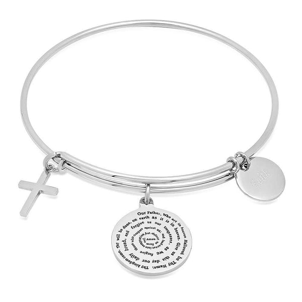 Ladies 18K Gold Plated Stainless Steel Bracelet with Our Father, Faith and Cross Charms