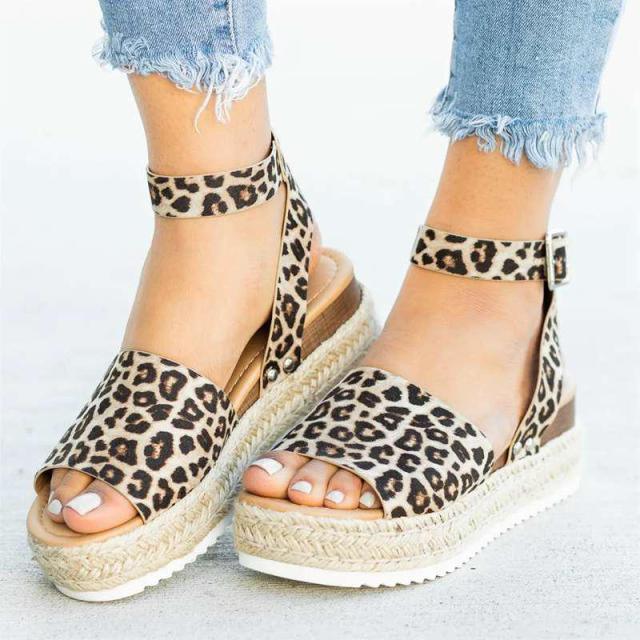 Ladies Elegant Leopard Shoes For Women High Heels Sandals Summer Flip Flop Platform Sandals High Platform Sandals Thick Bottom Belt Buckle Shoes Adjustable Strap Sandals